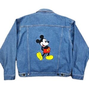 Vintage Walt Disney Denim Jean Trucker Jacket XL Embroidered Mickey Mouse 90s